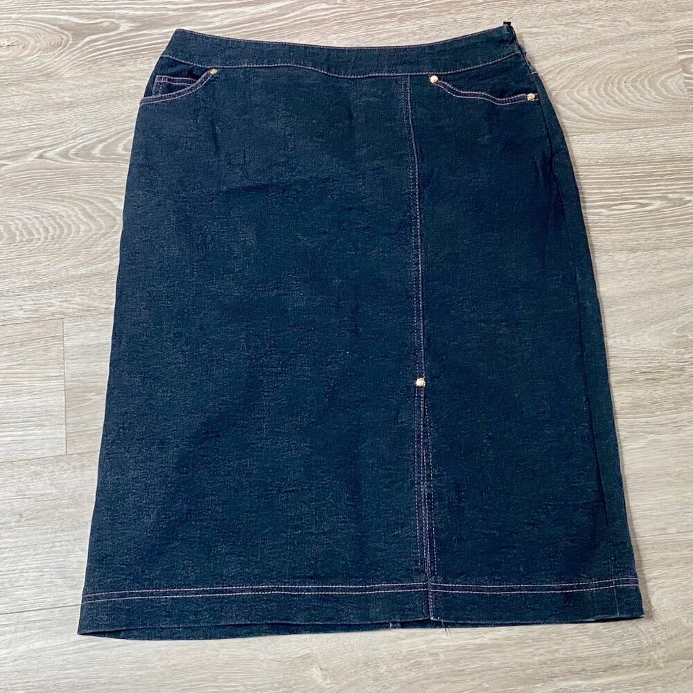 Escada Jean Cotton Knee Pencil Minimalist Office Siren Preppy Skirt 42EU 10/12US